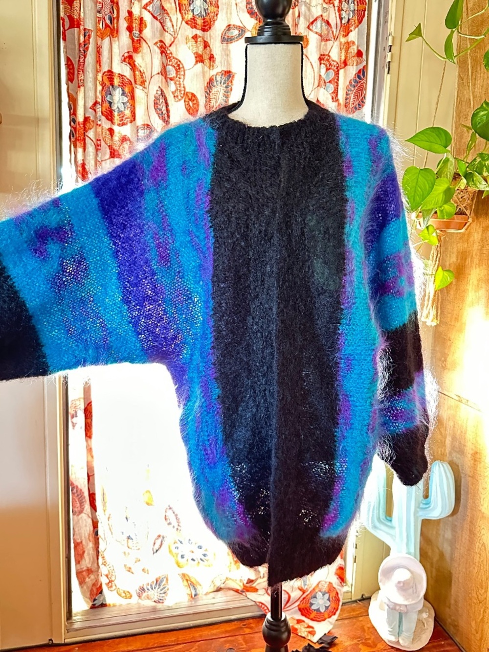 80s Vintage Mohair Shaggy Cardigan: Hand Knit Oversized Sweater